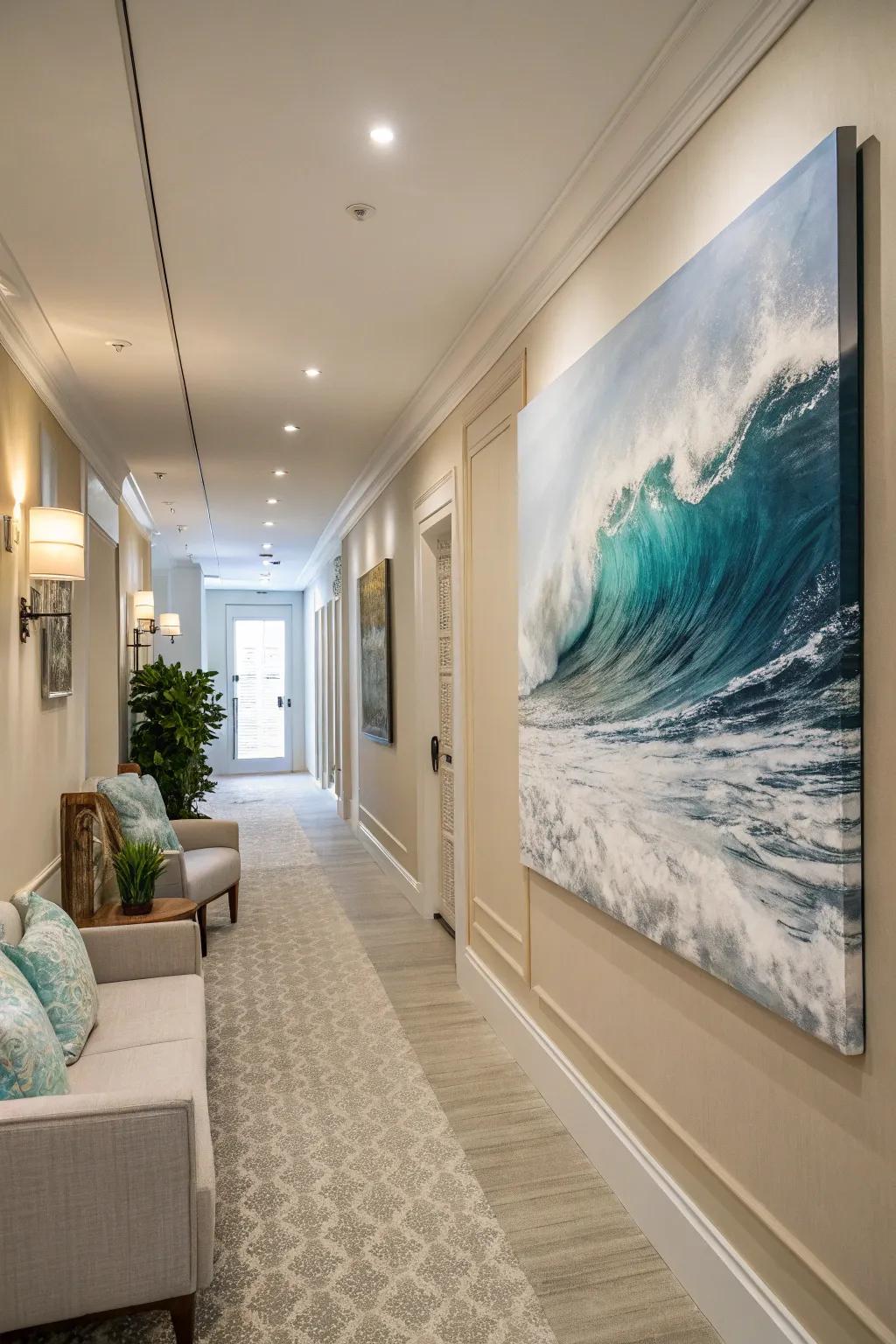 Marine-themed artwork invites the ocean indoors.