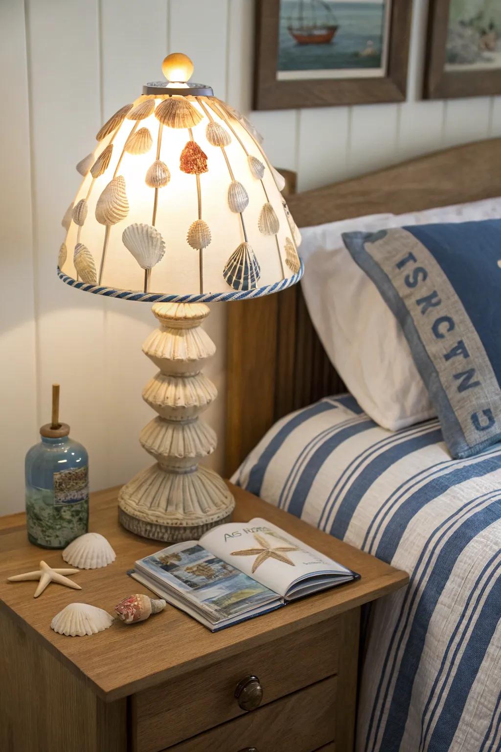 Shell adornments contribute a subtle coastal accent to your bedside.