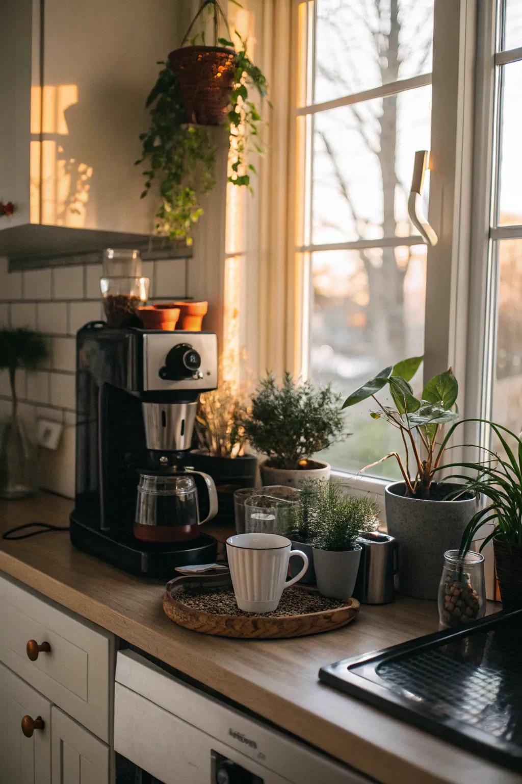 A coffee alcove featuring a view, ideal for a serene commencement.