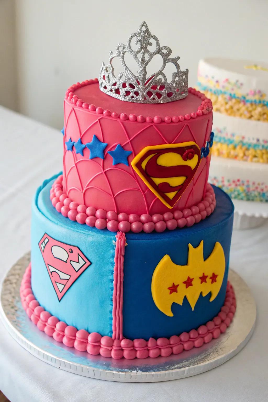 An inventive cake blending hero and princess themes.
