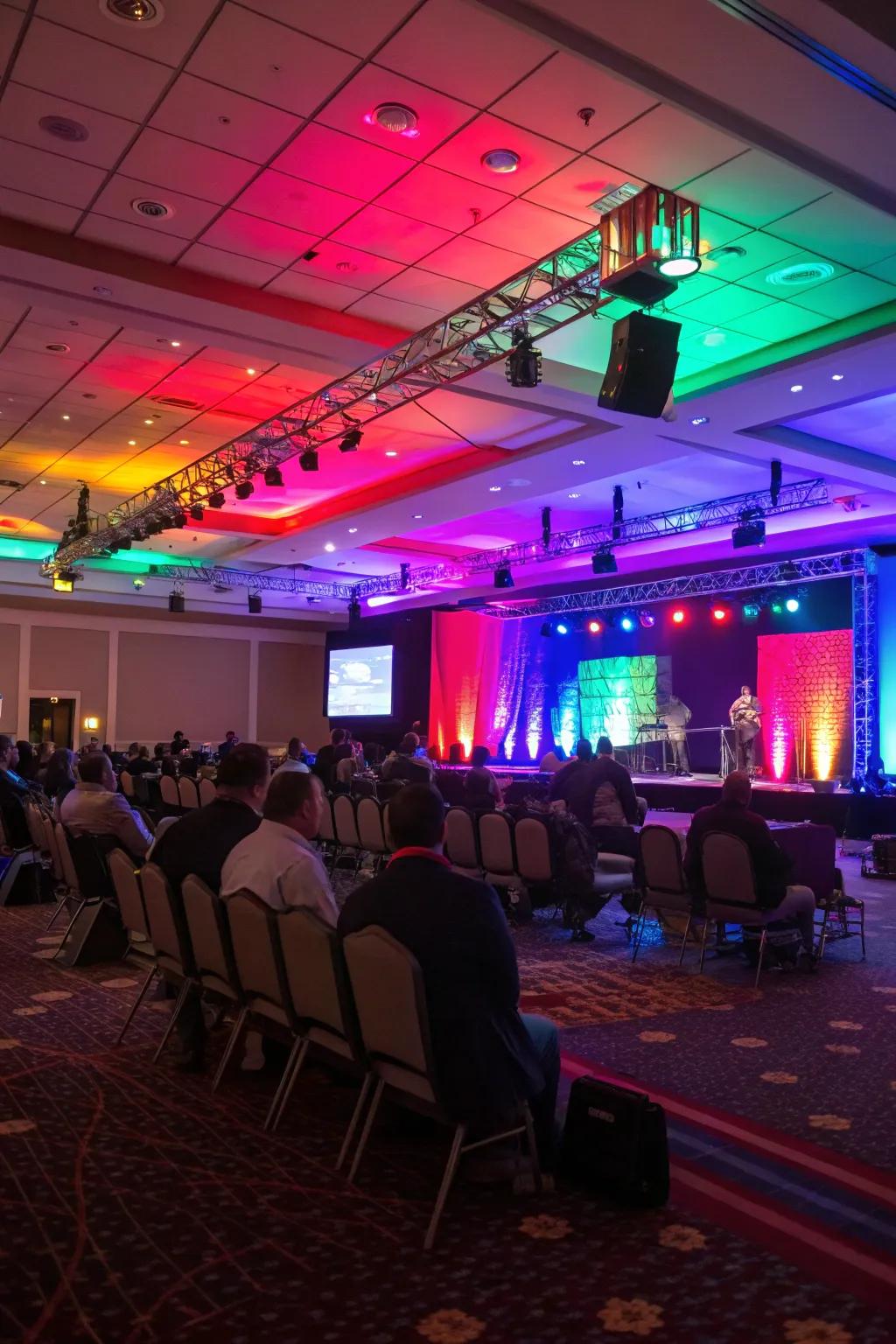 Dynamic illumination shifts the mood of your event.