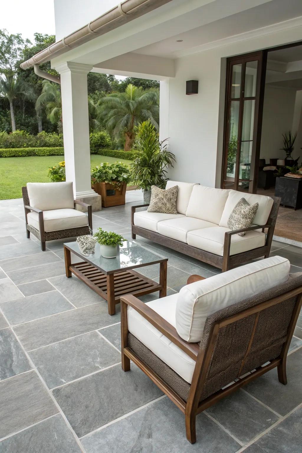 Elegant and stylish outdoor set presented in neutral colors.