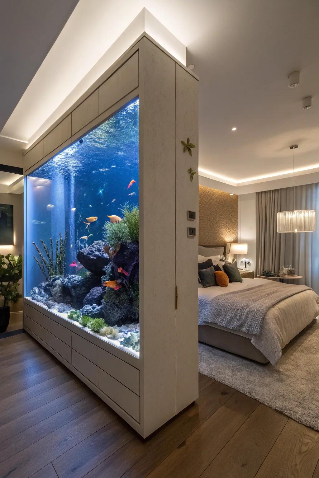 Experience tranquility with a bedroom aquarium.
