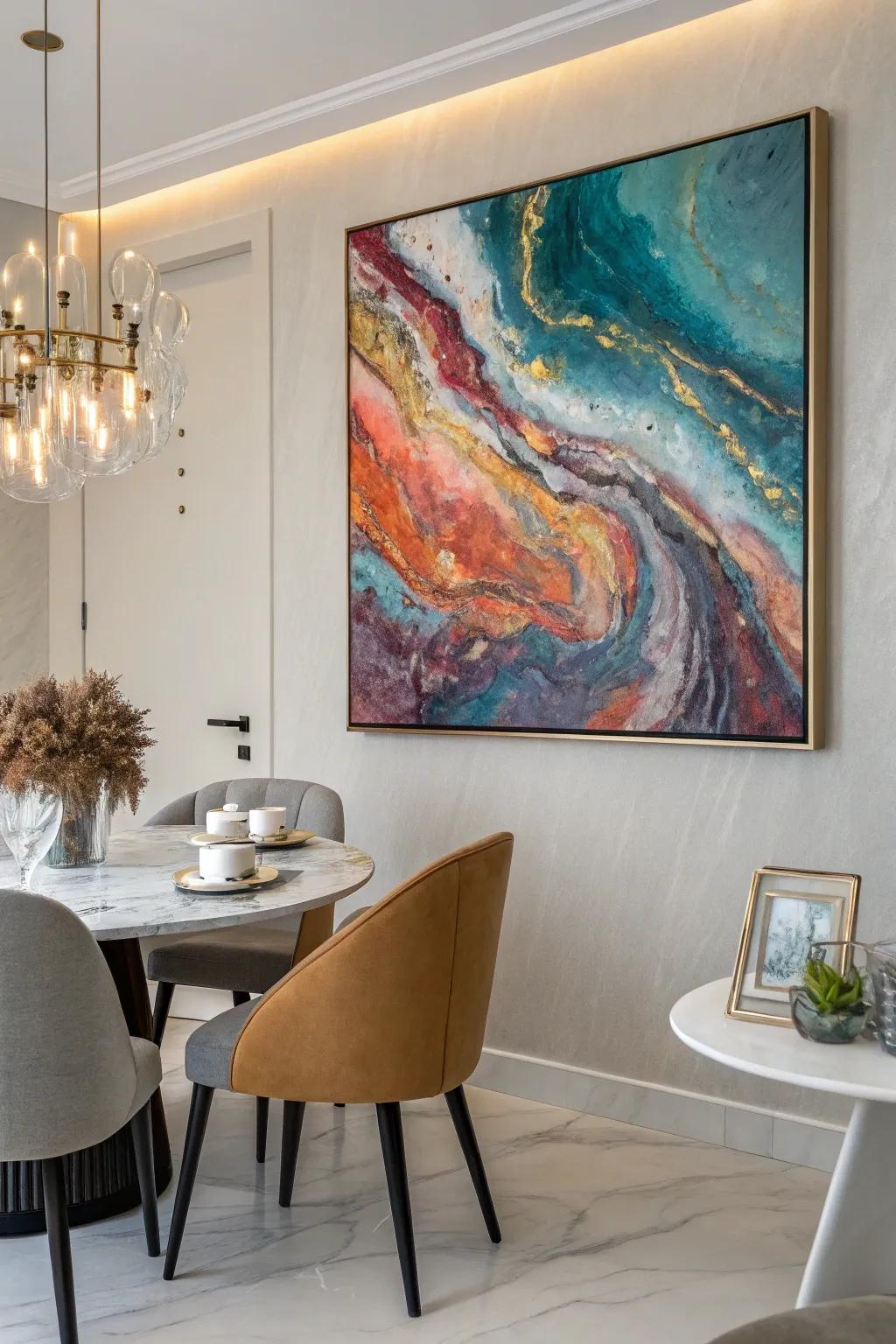 Abstract fluid art contributes a burst of color and ingenuity to any setting.