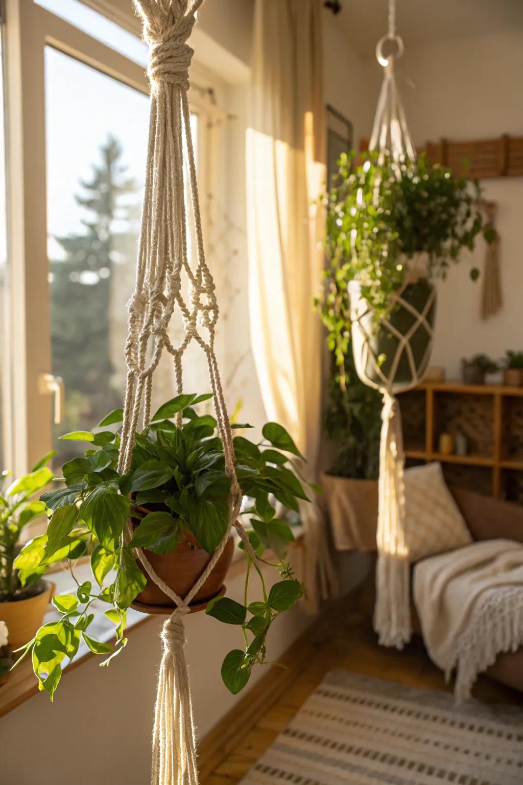 Fiber art planters introduce natural sophistication to your abode.