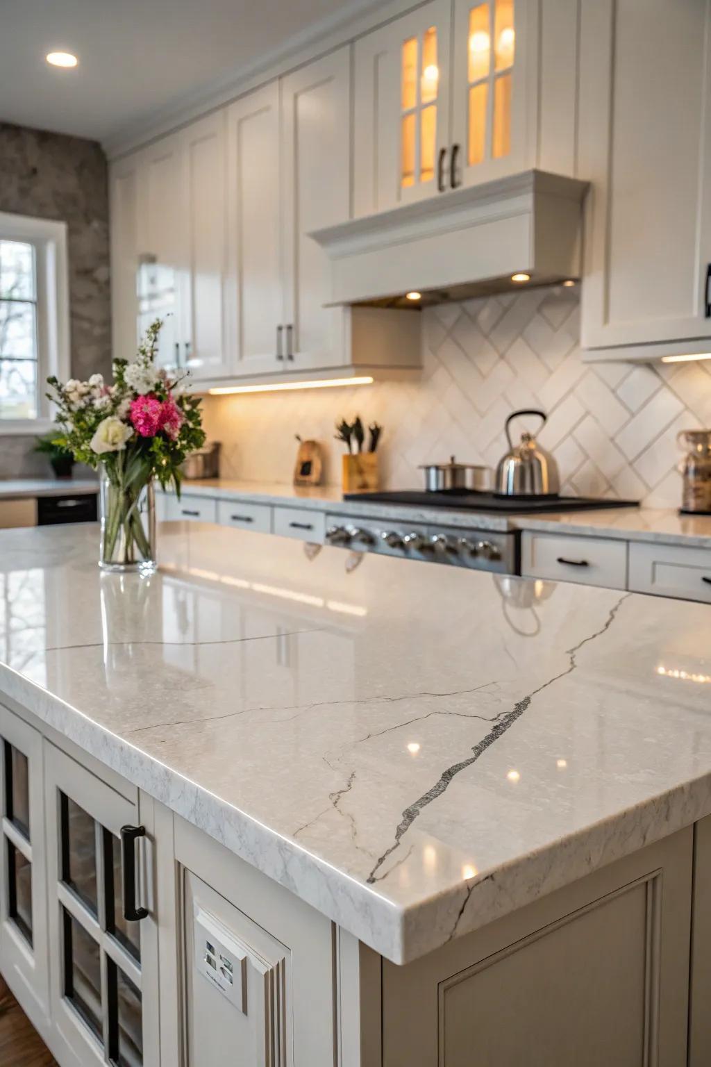 Classy marble end accents that enrich the countertop beautifully.