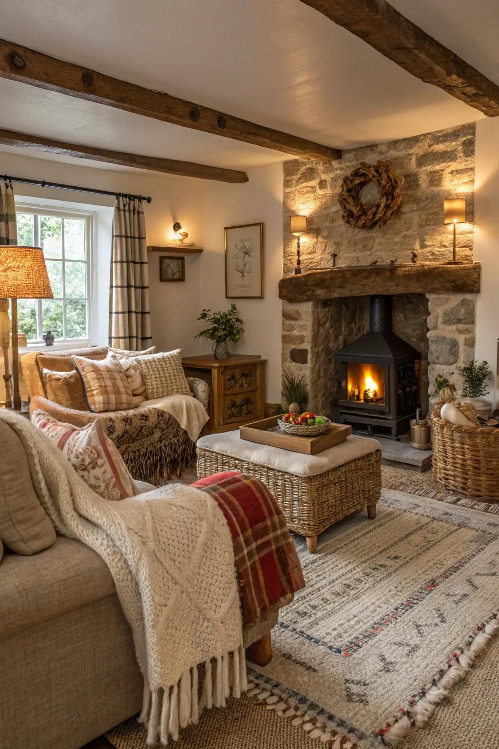 A welcoming living space using a blend of textures for a cozy ambiance.