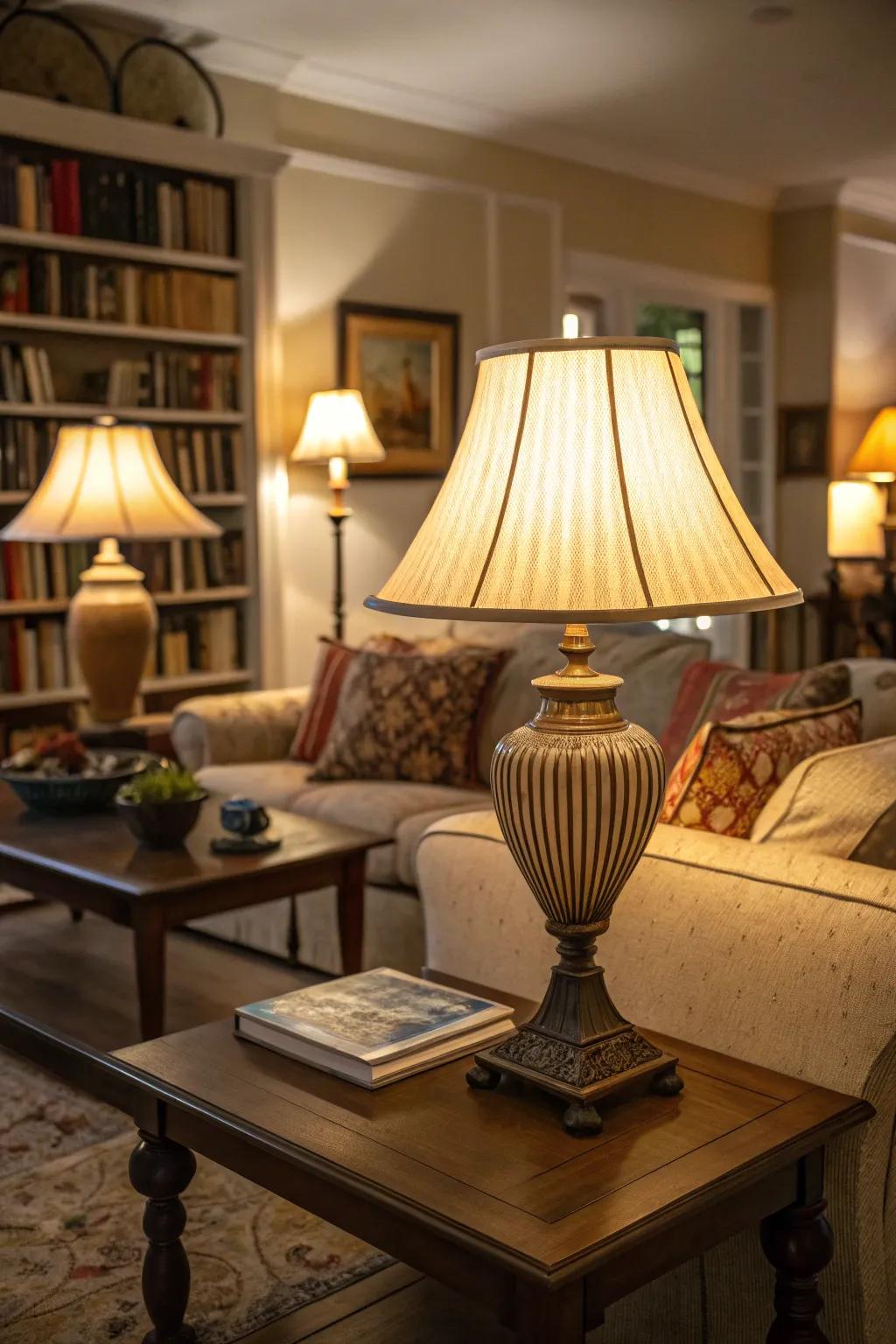 Warm lighting establishes an inviting and restful atmosphere.