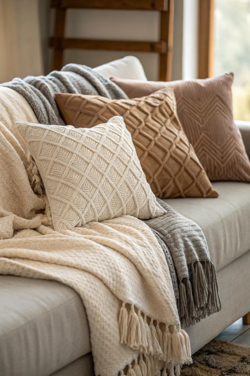 Layered textiles enhancing warmth and texture.