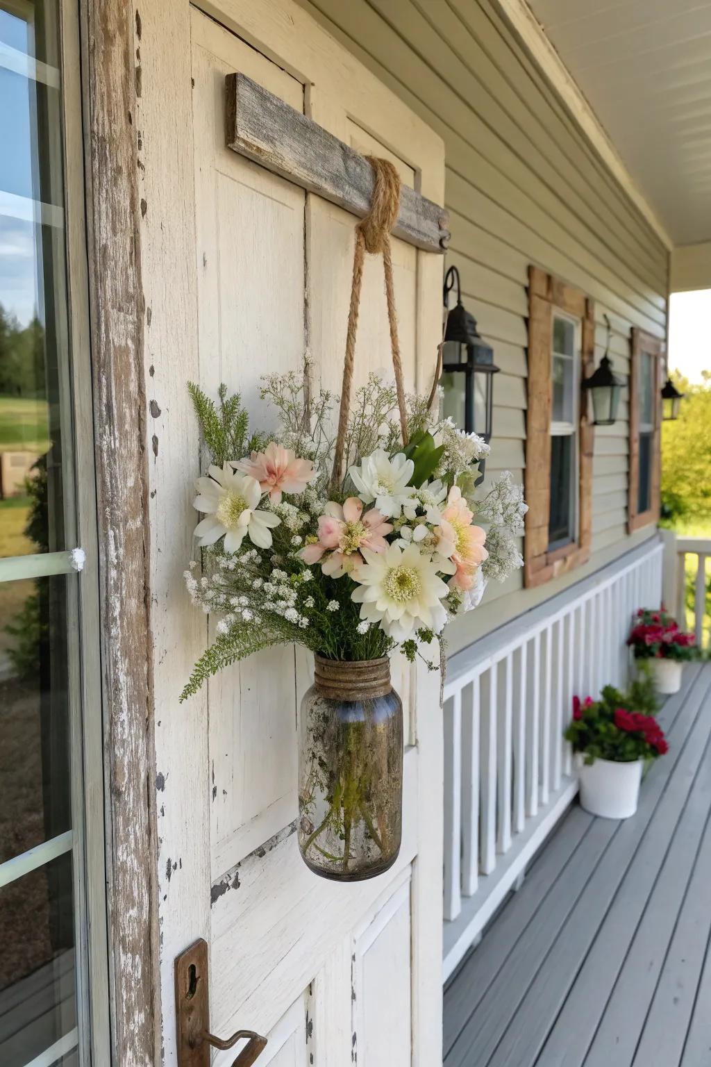 An arcadian glass preserve-themed door adornment embellished with floral sophistication.