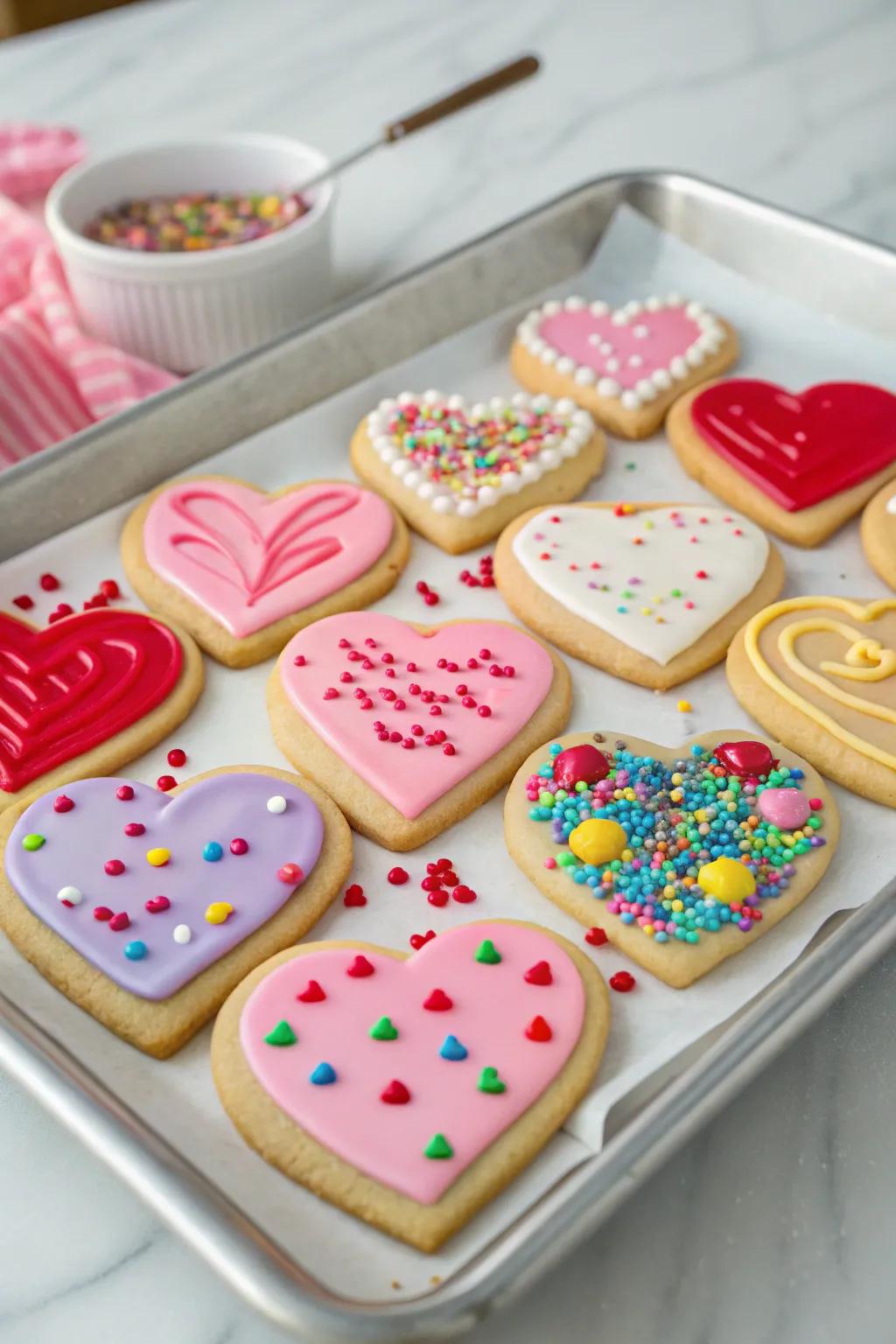 Delectable heart-contoured treats, recently baked and awaiting relish.