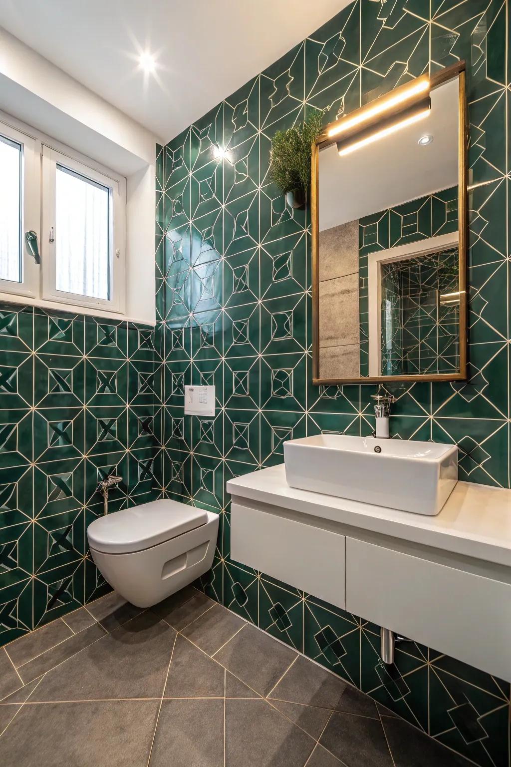 Patterned tiling adds a vibrant twist to the design.