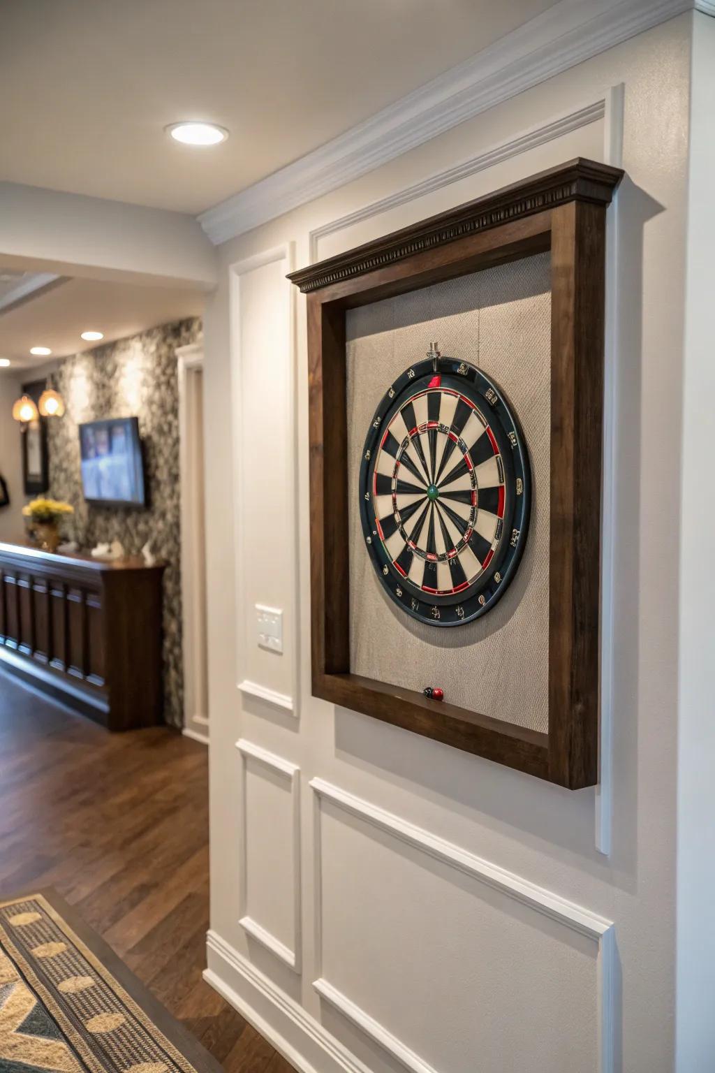 Framing your dart board adds sophistication and structure to the space.