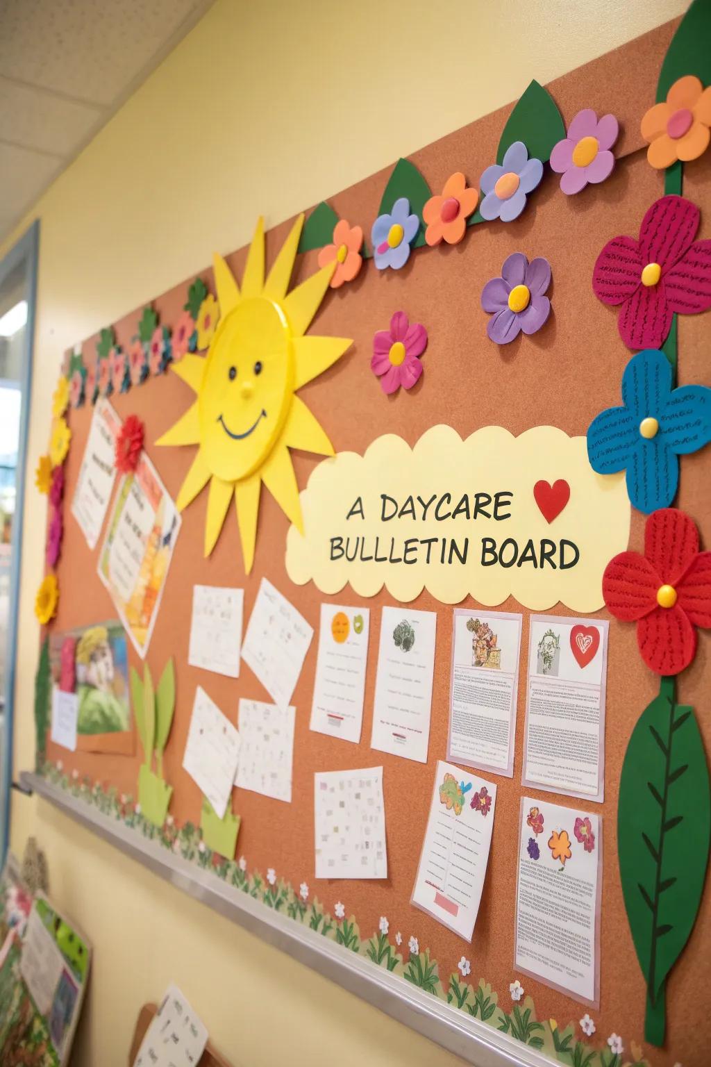 Verdant Pleasure bulletin board adorned with floral and vegetable ornaments.