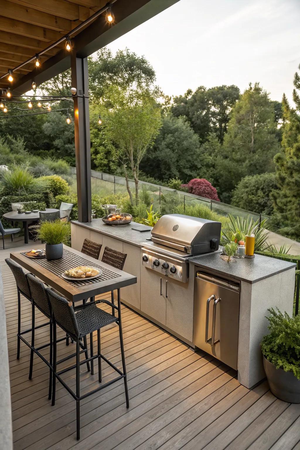 Prepare and entertain in elegance with a completely outfitted outdoor kitchen.