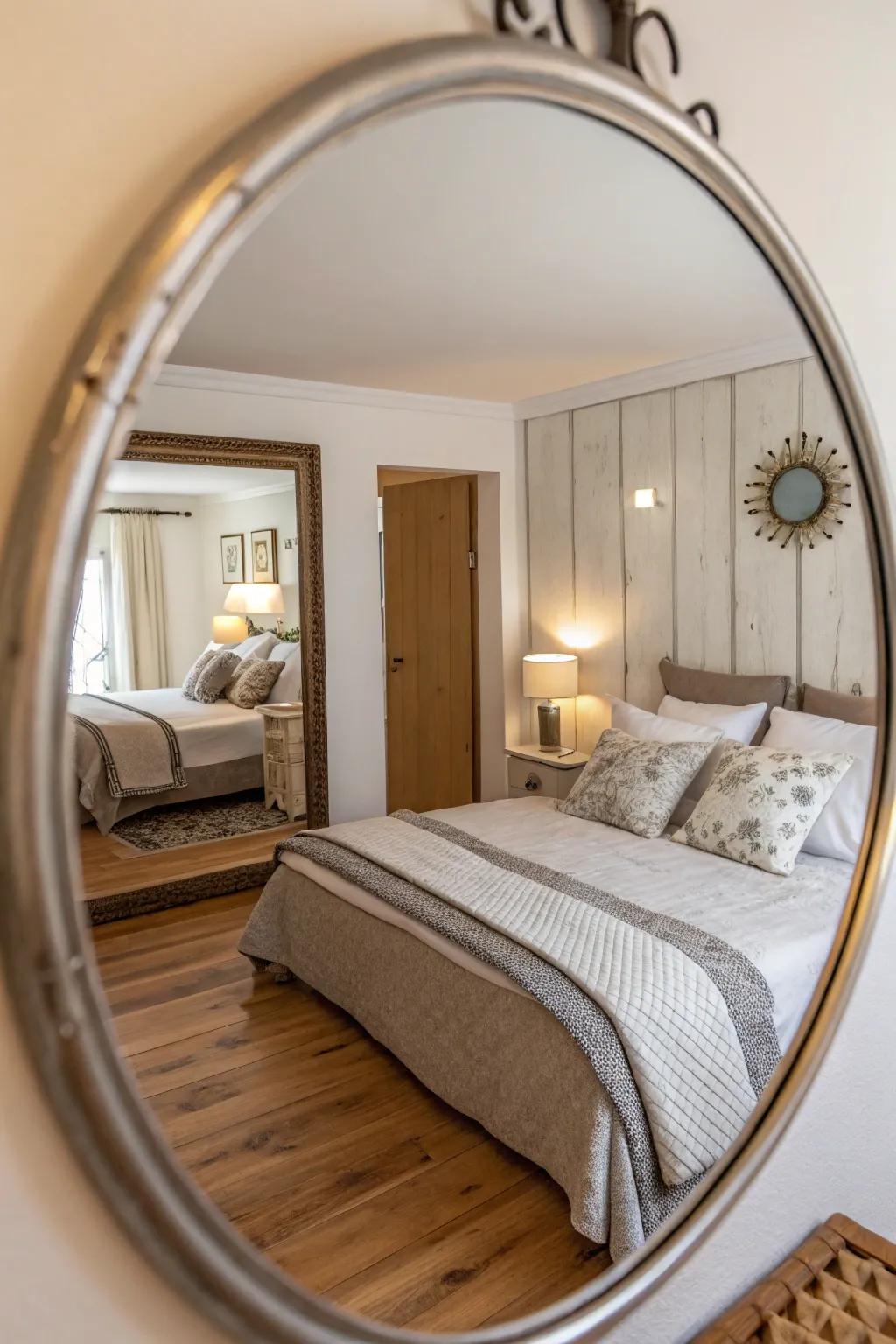 Mirrors introduce light and proportion to your bedroom's interior design.