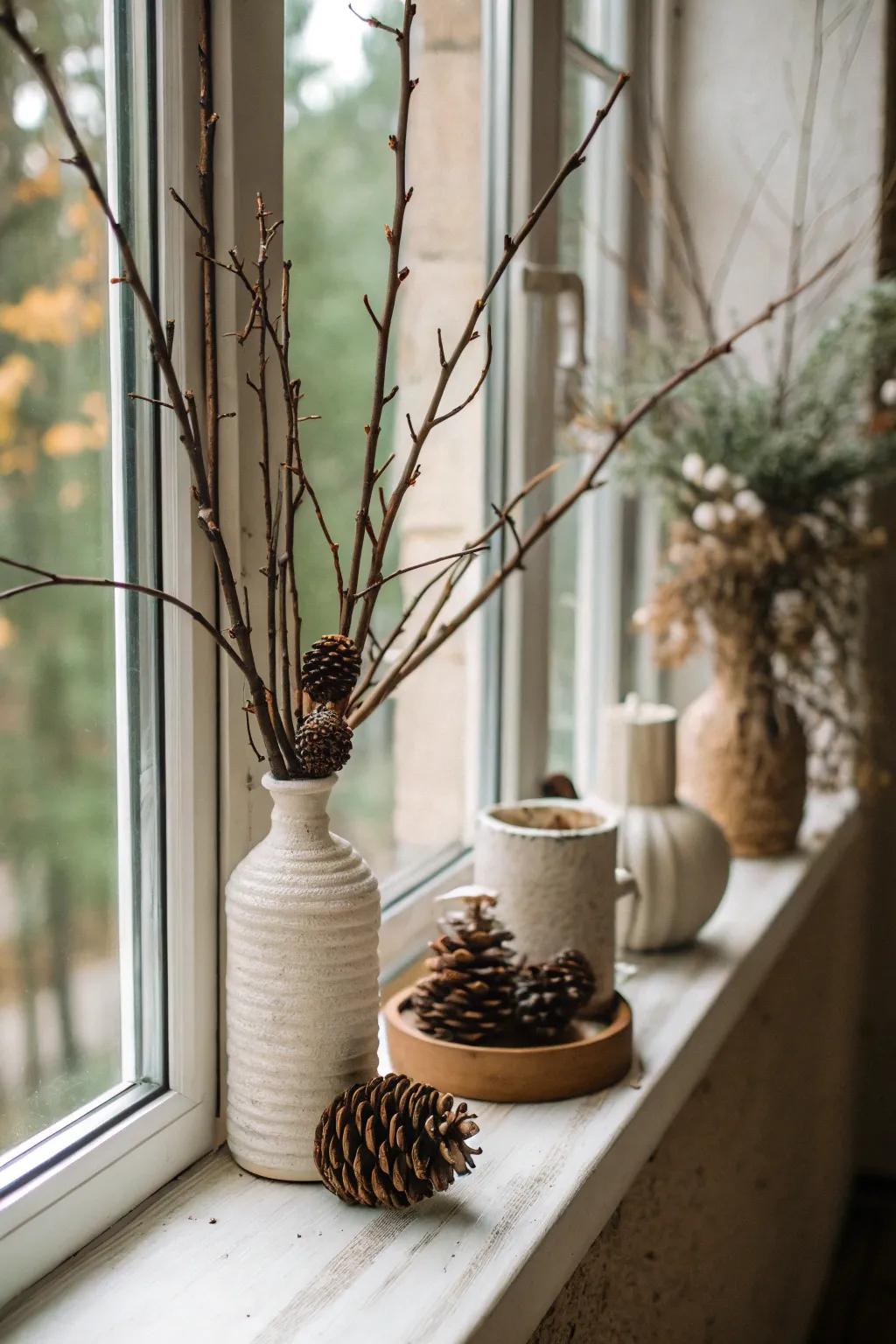 Natural elements create a rustic charm and connect the indoors with the outdoors.