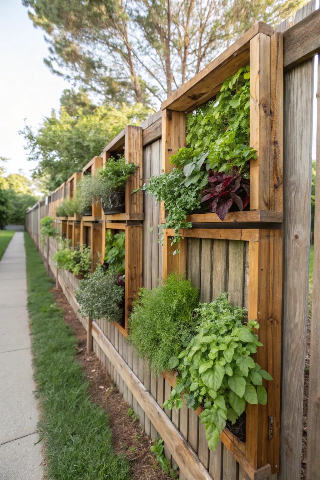 Vertical gardens present a pragmatic and visually pleasing utilization of fence space.