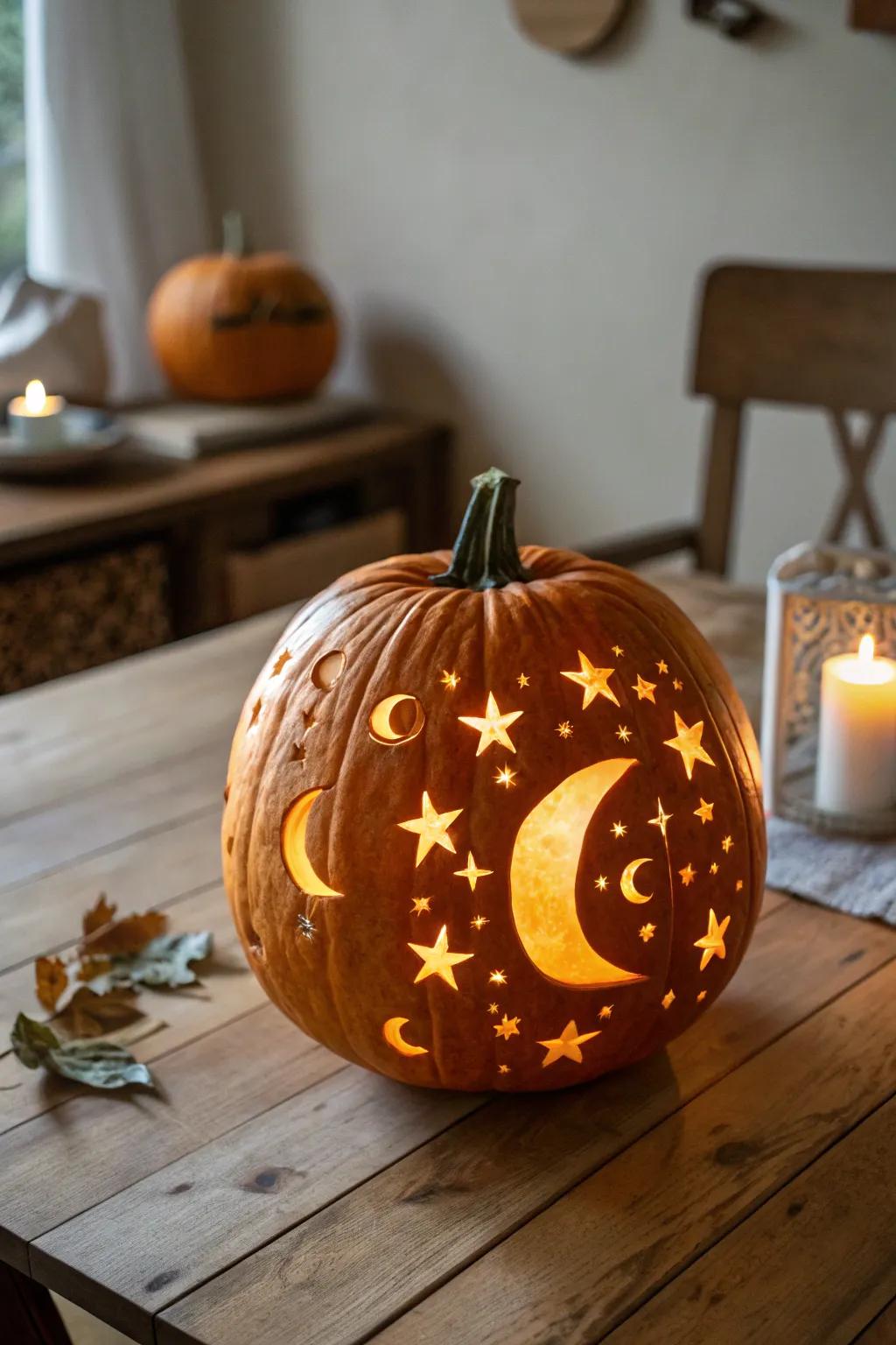 Celestial carvings that bring a touch of magic to Halloween.