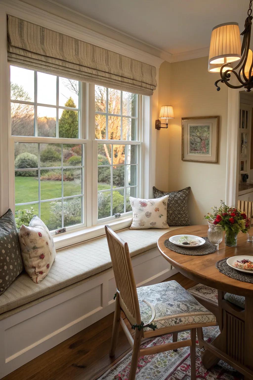 Window seating provides a welcoming spot for relaxation and conversation.