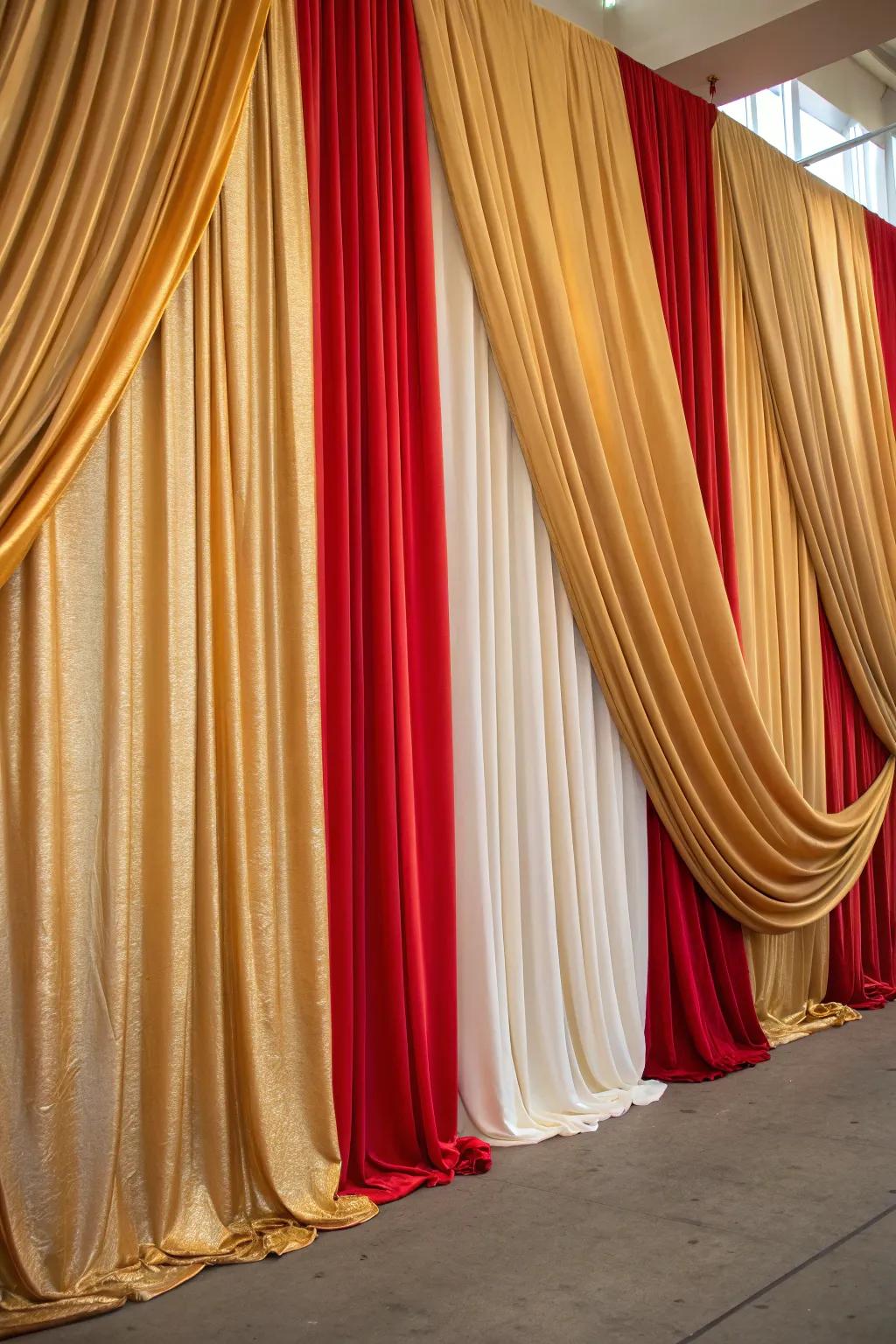 Refined textile hangings fashion an opulent backdrop.
