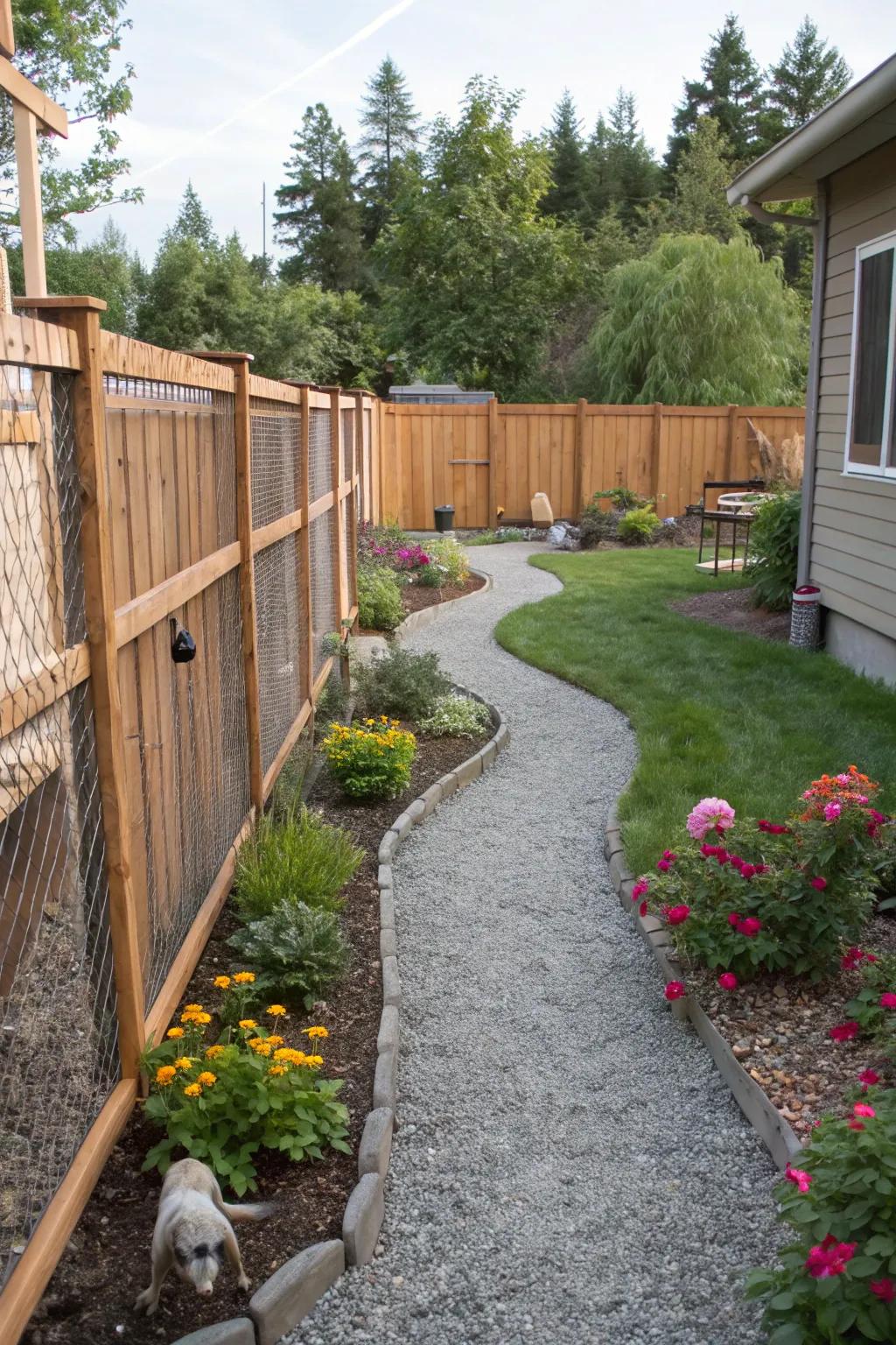 Gravel paths add durability and charm to your dog run.