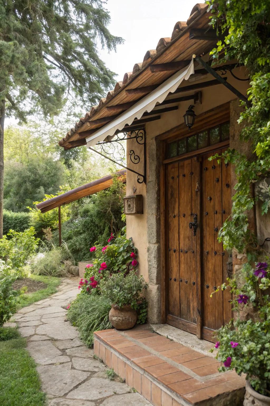 A homespun timber canopy that infuses charm and warmth into any entrance.