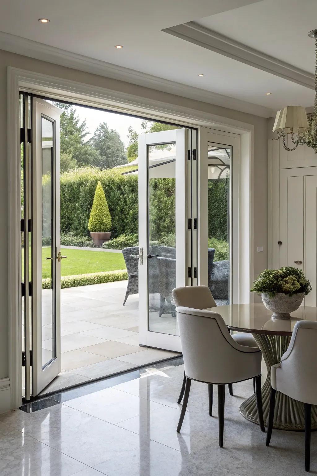 Savor both adaptability and panache with bi-fold doors.
