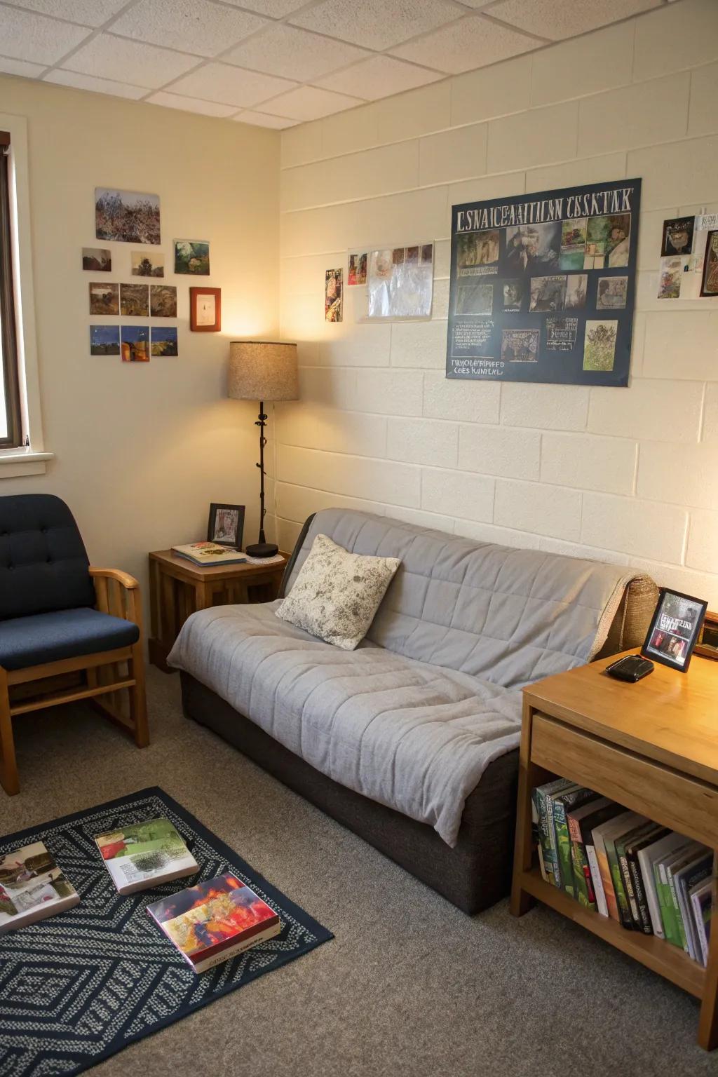 A welcoming relaxation area in a university residence, ideal for unwinding and socializing.