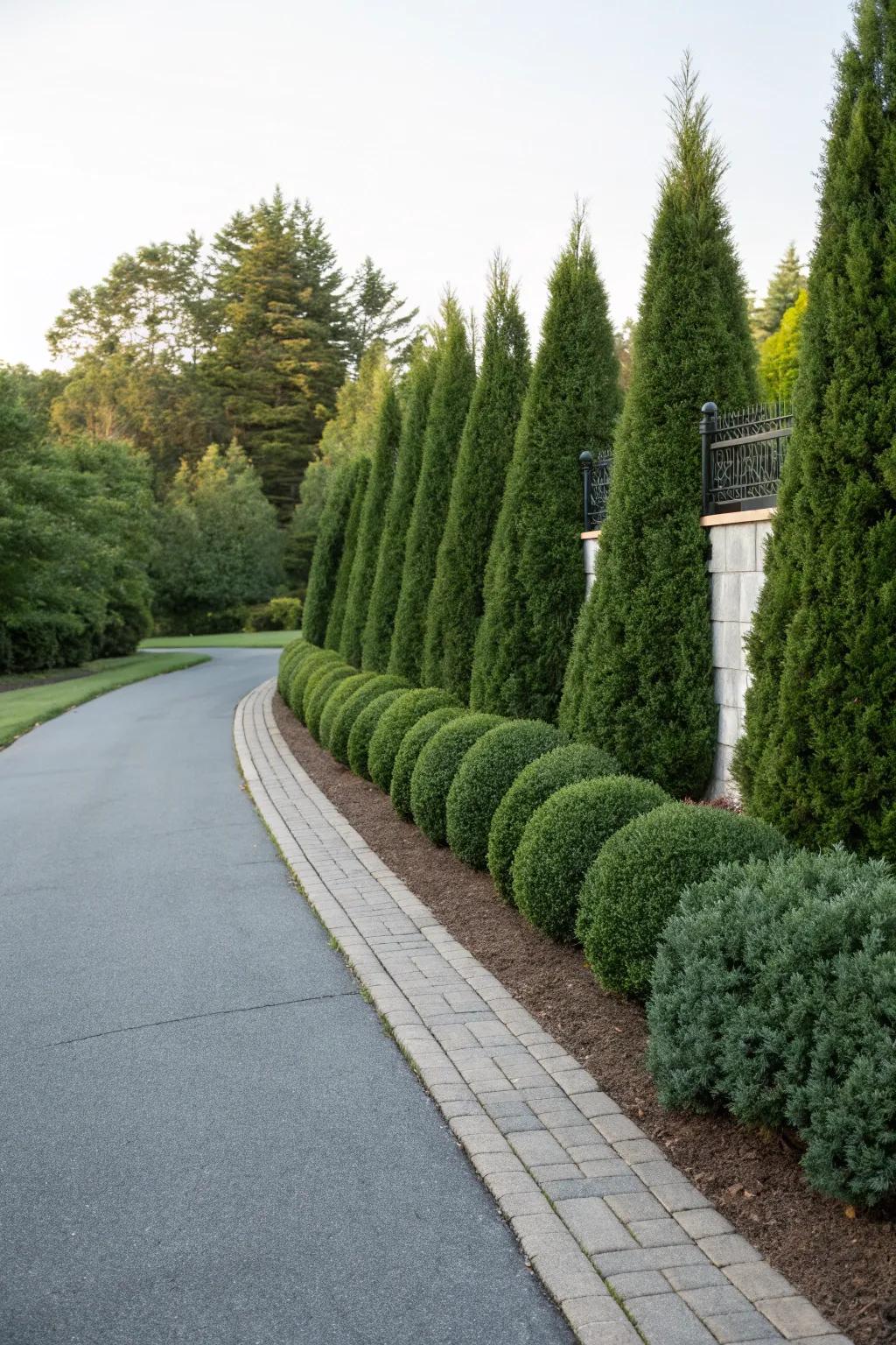 Neatly pruned verdure yields a sophisticated berm.