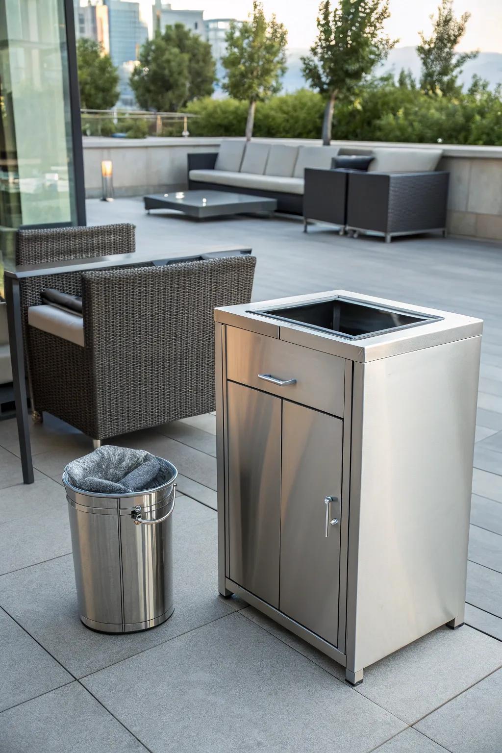 Metallic cabinets exude contemporary elegance and resilience.