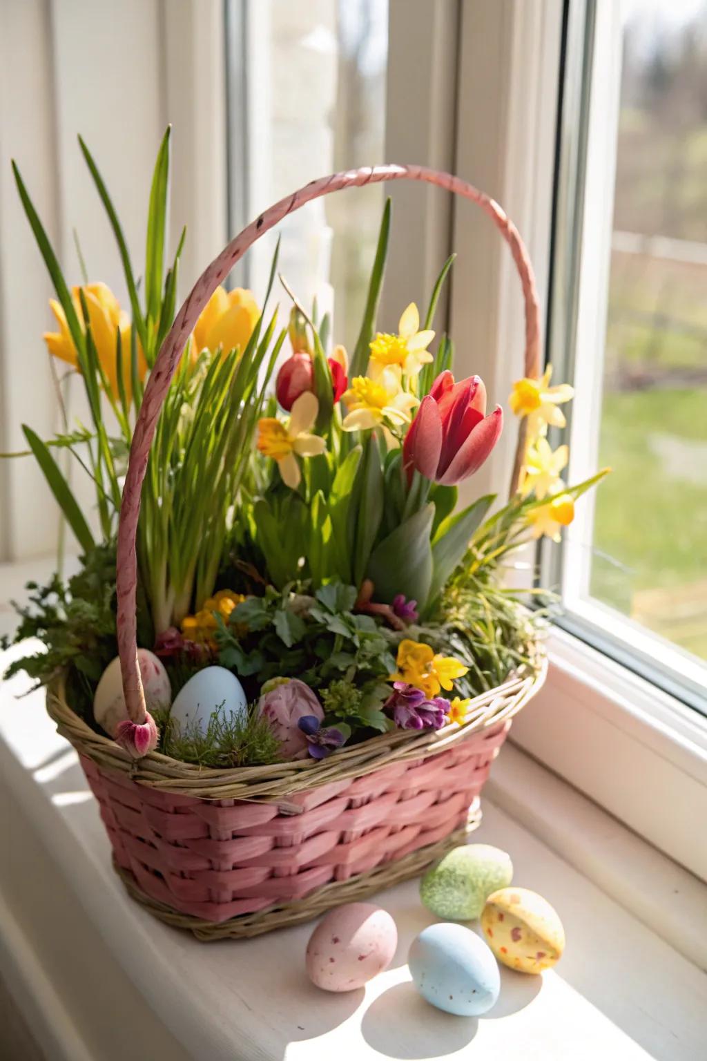 Welcome the outdoors inside with a springtime verdancy Easter basket.
