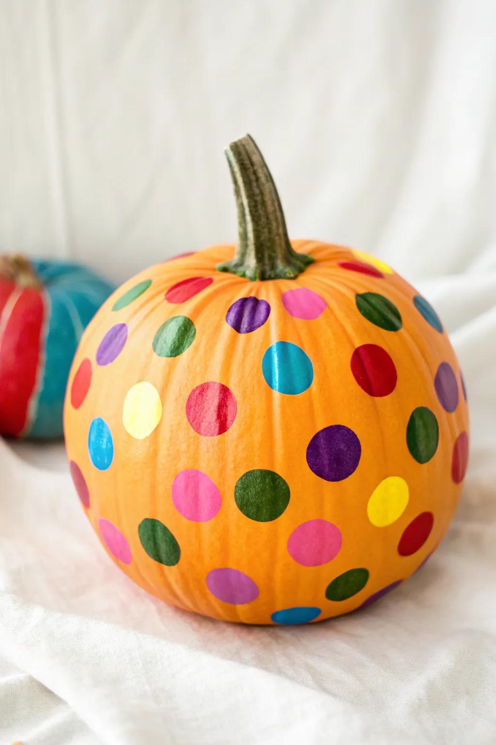 Radiant speckles contribute a spirited vibe to this Halloween pumpkin.