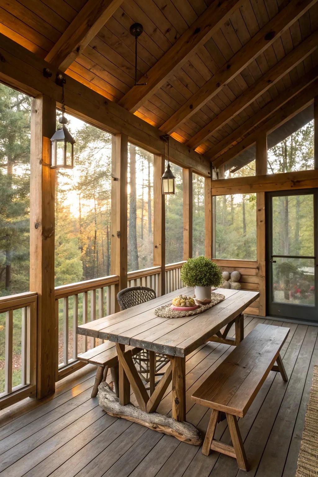 Down-to-earth allure with timber embellishments.