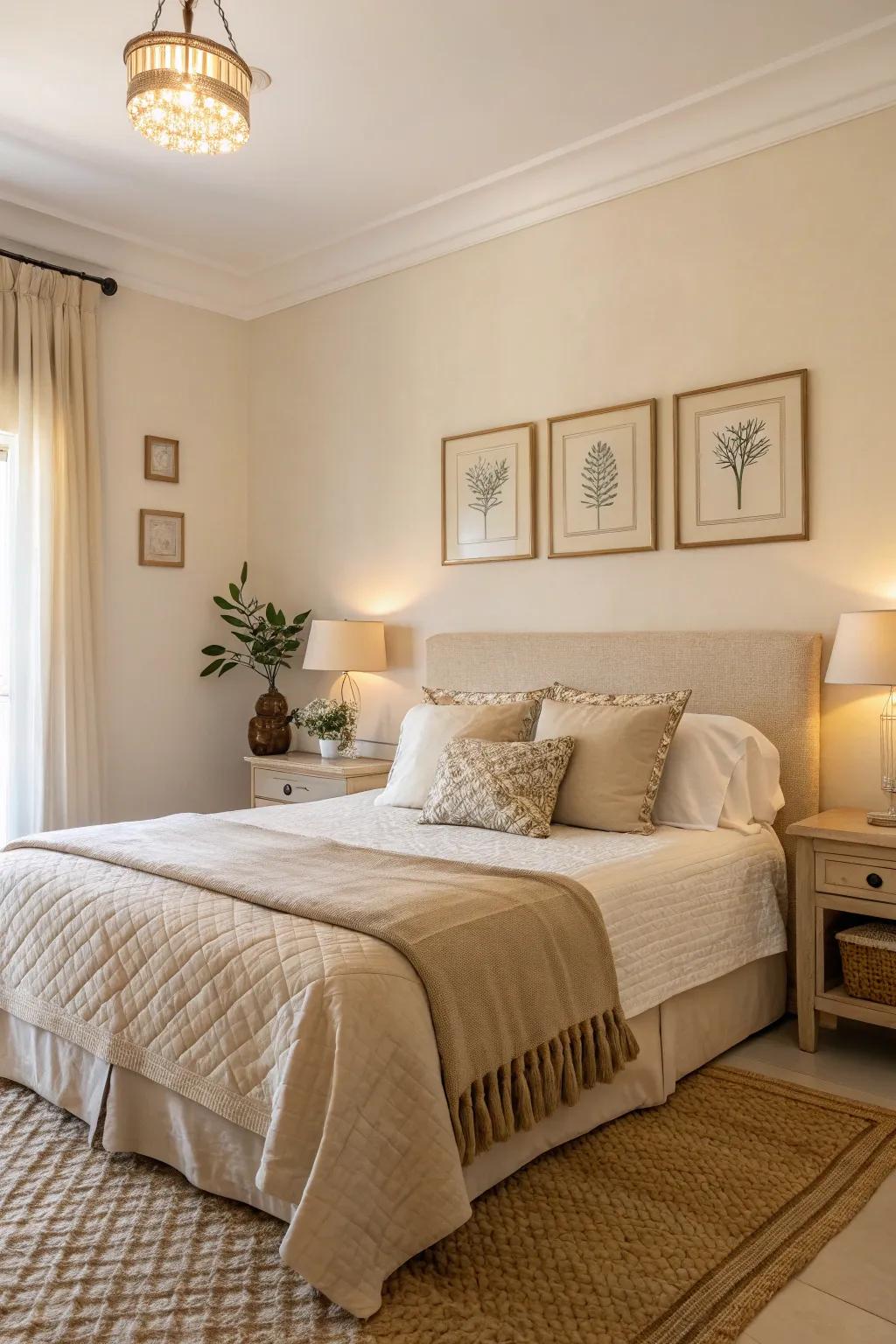 Neutral hues establish a serene atmosphere conducive to unwinding.