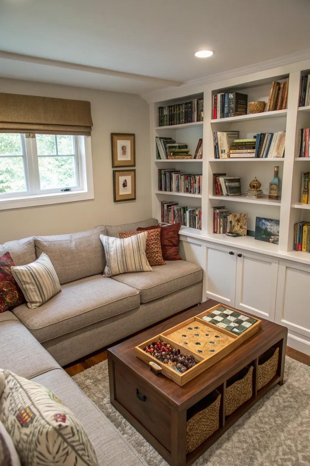 Relax in a snug corner perfect for reading and enjoying board games with cherished companions.
