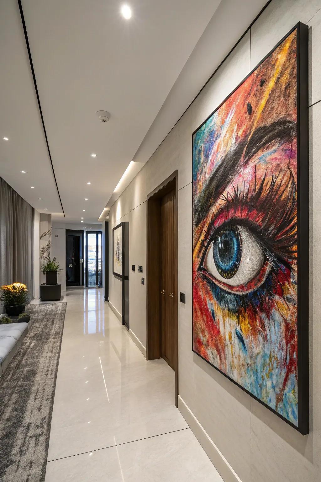 An abstract eye creation contributing a surge of inventiveness and chromatic richness to the area.