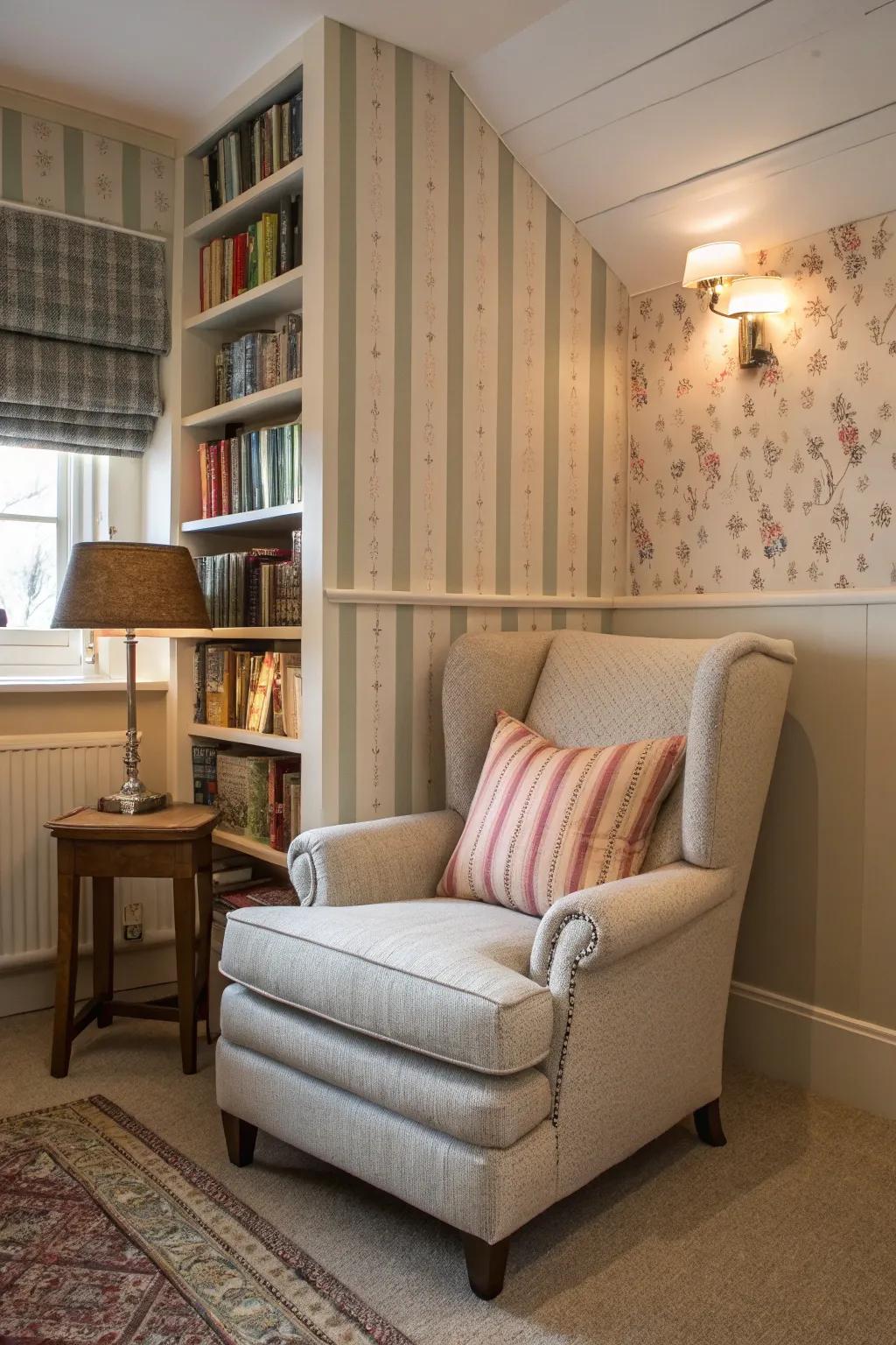 Delicate stripes imbue any reading corner with a sophisticated allure.