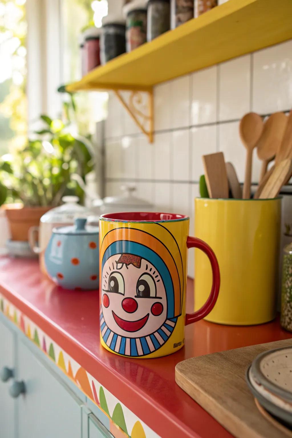 A cartoon-inspired face mug that introduces a splash of color and nostalgia.