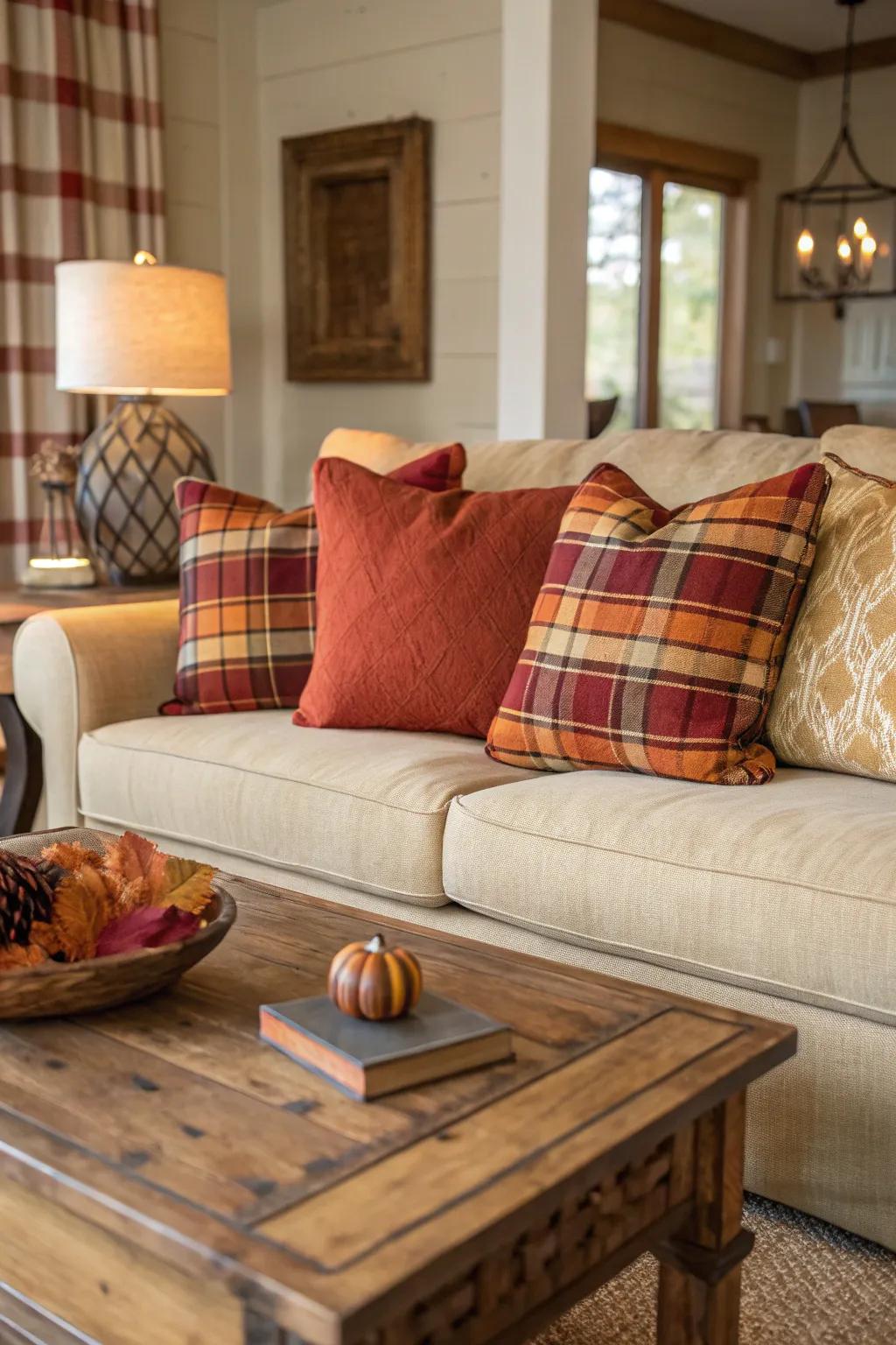 Checked cushions contribute a dash of countryside appeal to any setting.