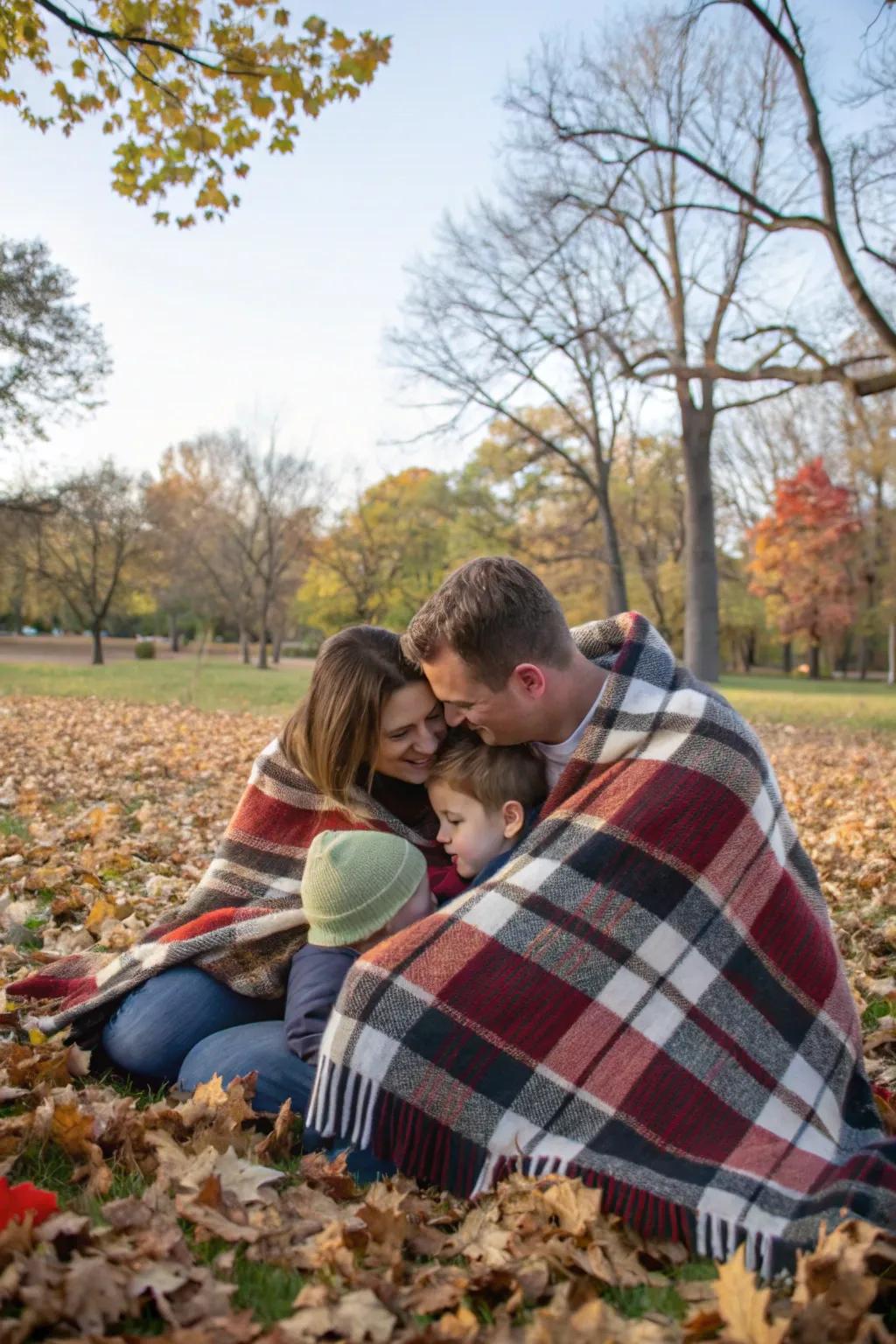 A comforting wrap imparts warmth and closeness to family images.