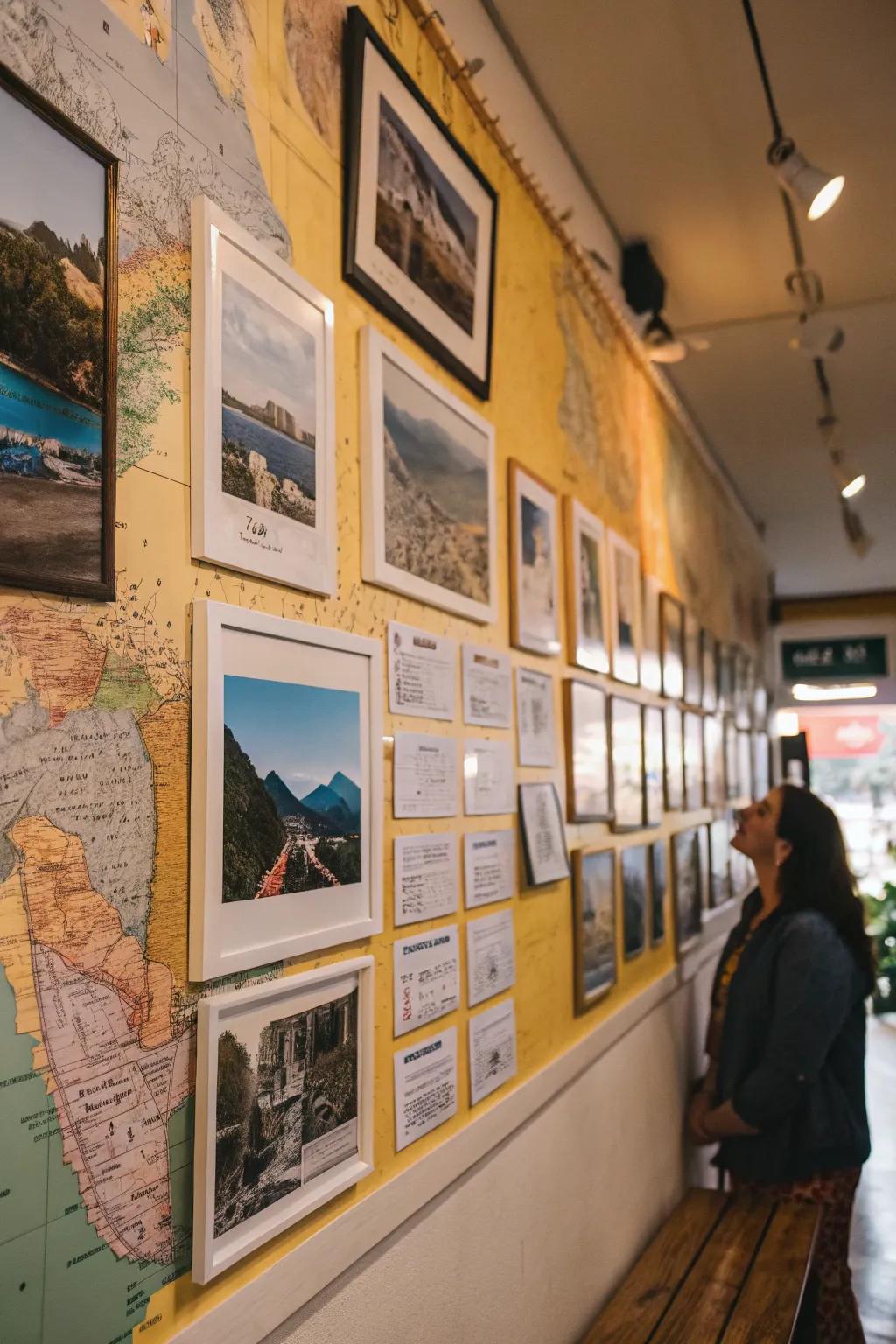 A voyage-themed image wall featuring framed adventures and mementos