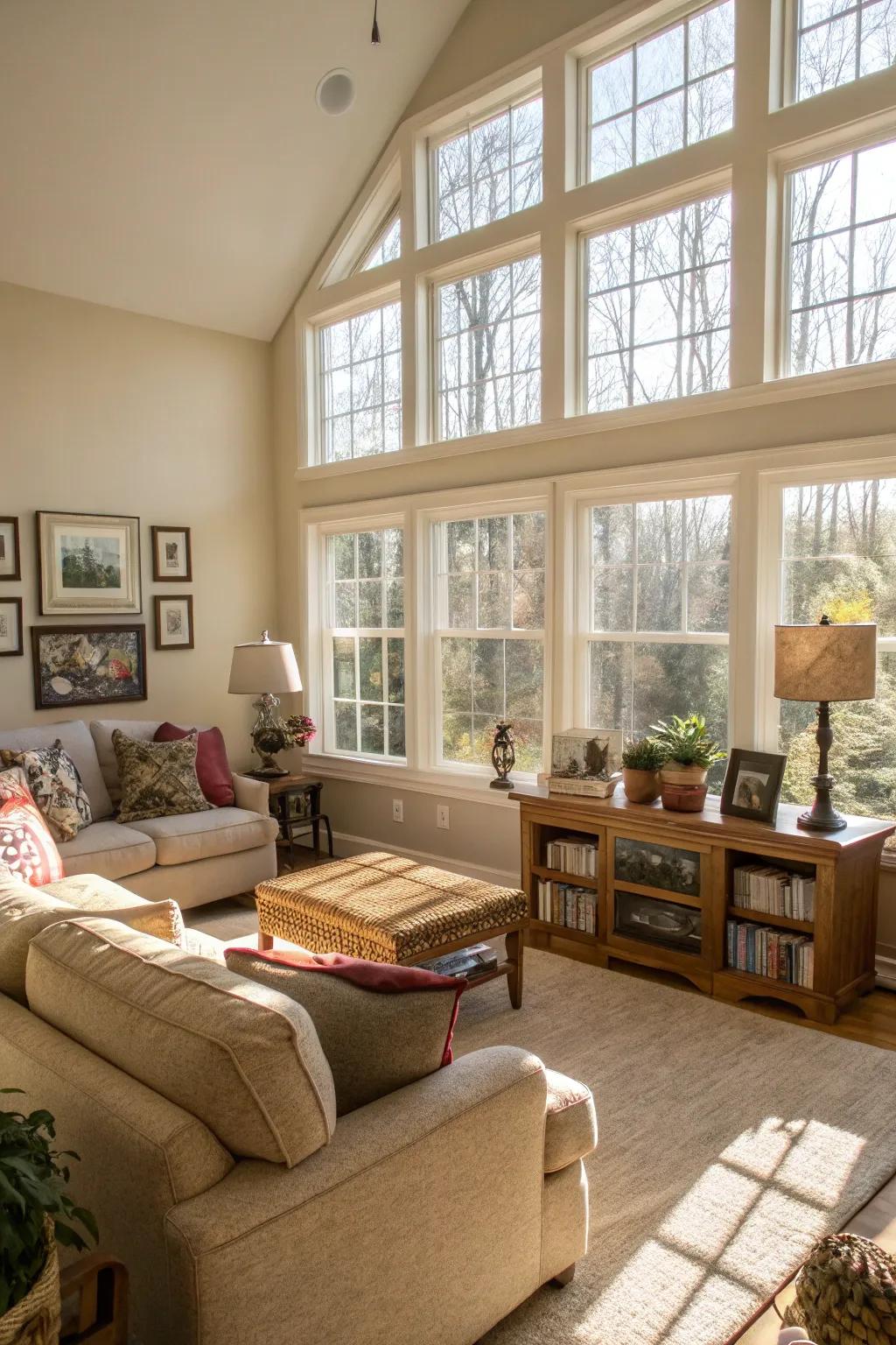 A family room basking in abundant natural light.