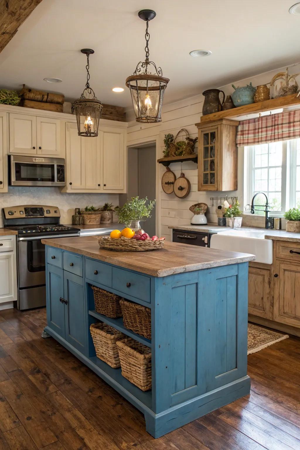 Assert yourself with bold azure chalk color on your kitchen island feature.