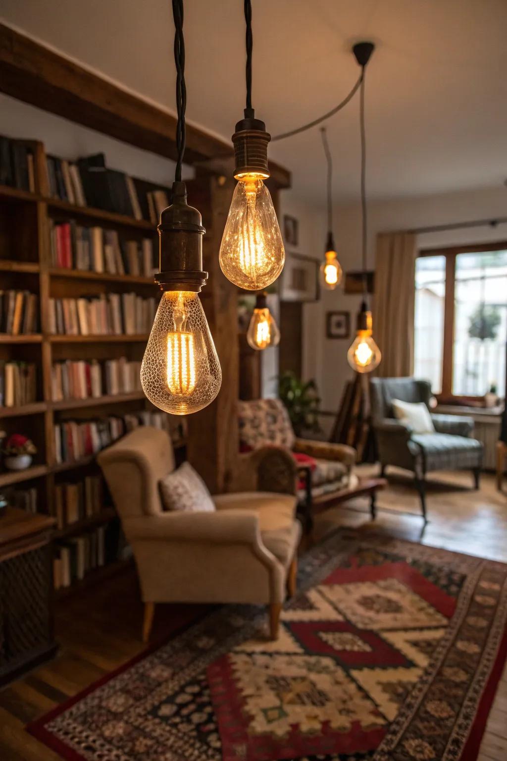 Edison bulbs provide a nostalgic glow.