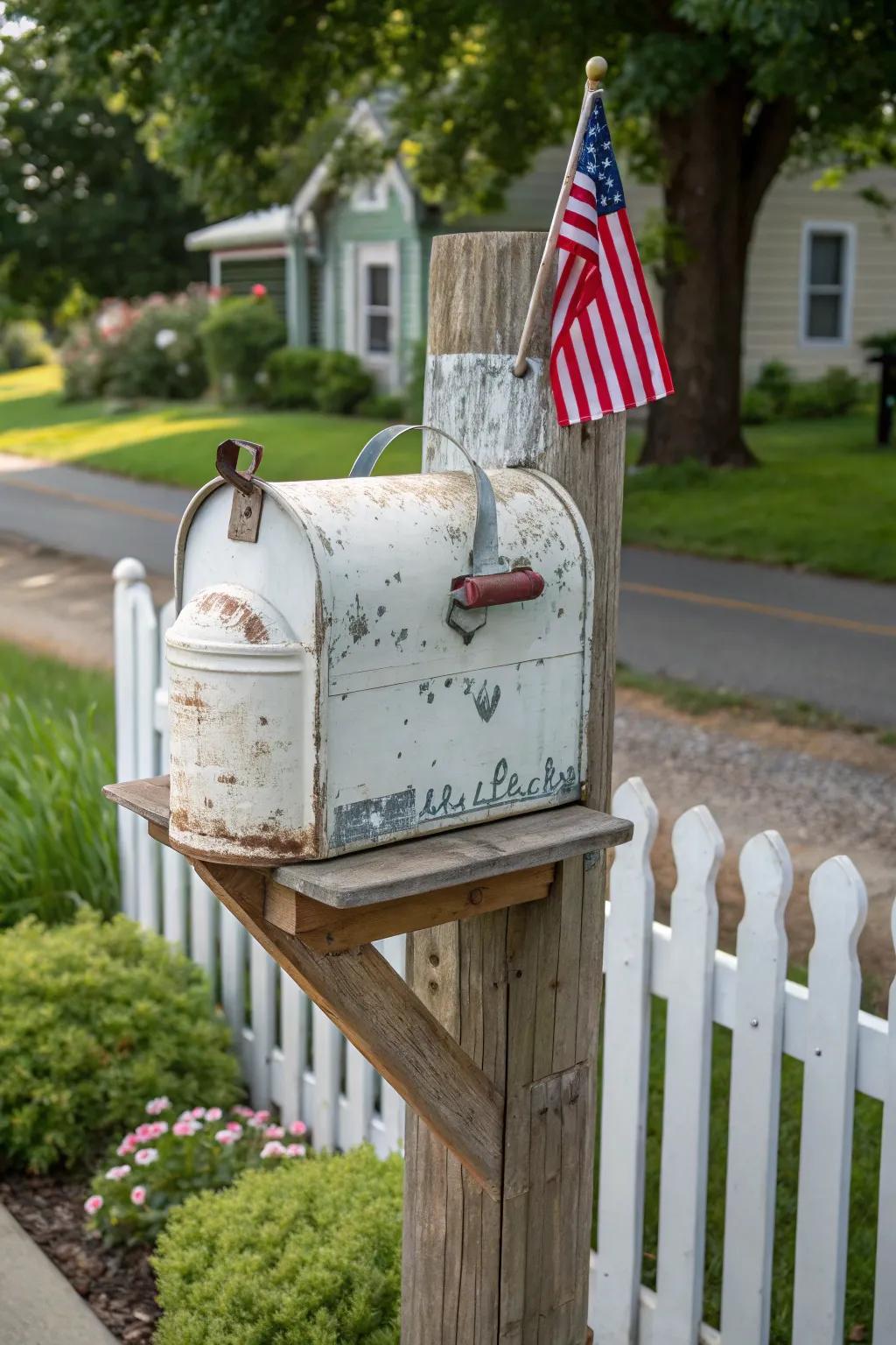 A vintage milk can, cleverly transformed into an enchanting farmhouse mailbox.