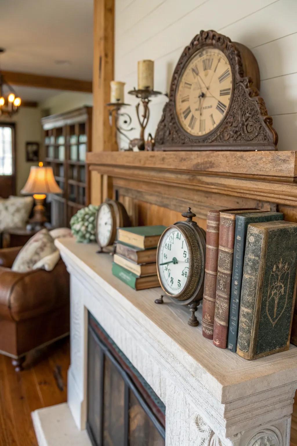 Time-honored finds add depth of history and persona to the mantel.