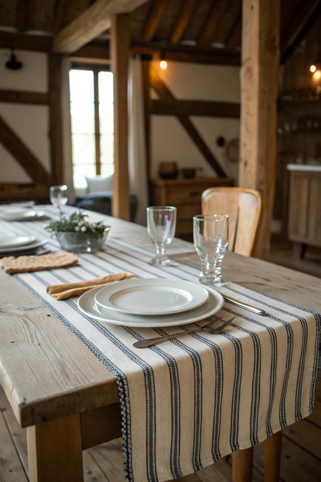Bands lend a traditional accent to the farmhouse table.