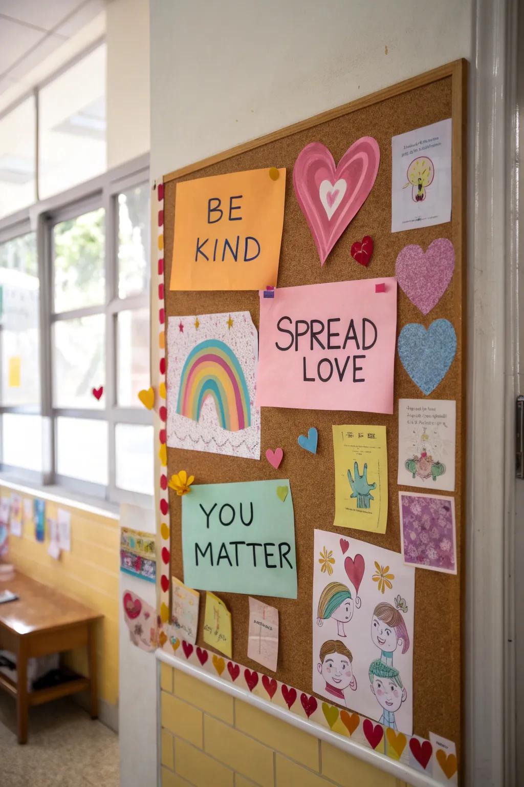 A bulletin board that promotes benevolence and positive sentiments.