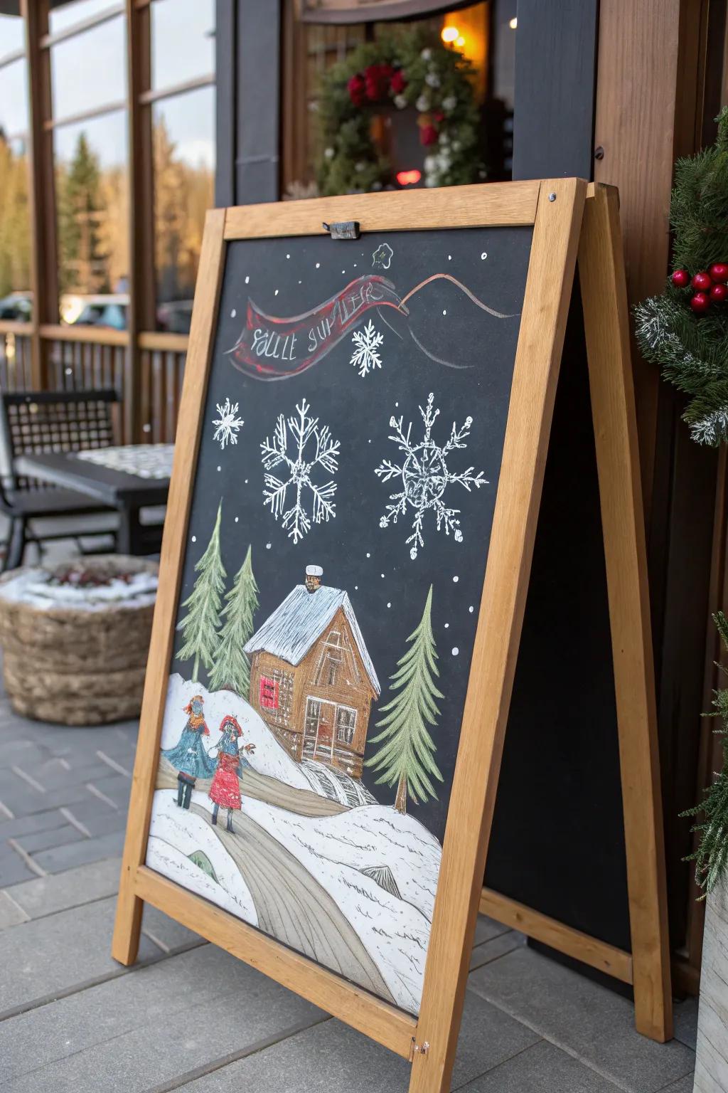 Welcome winter with snowy chalkboard art.